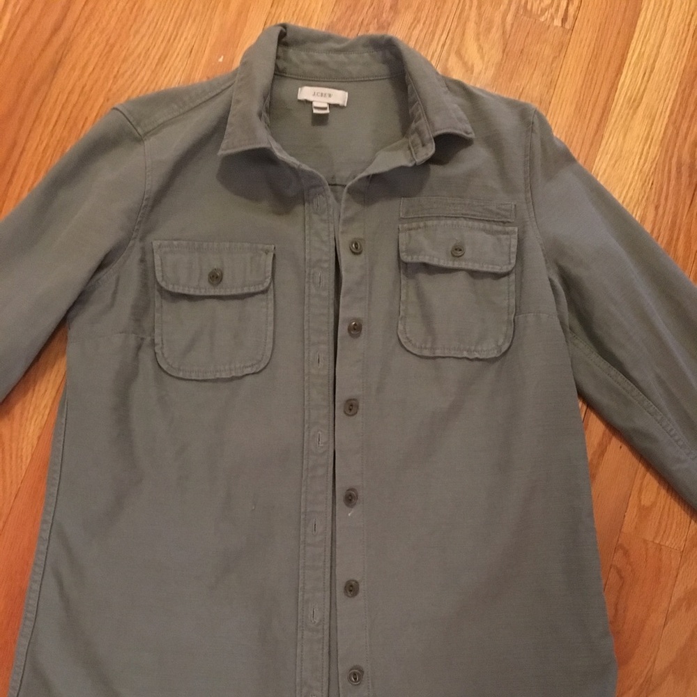 J Crew Army Green Long Sleeved Button Down
